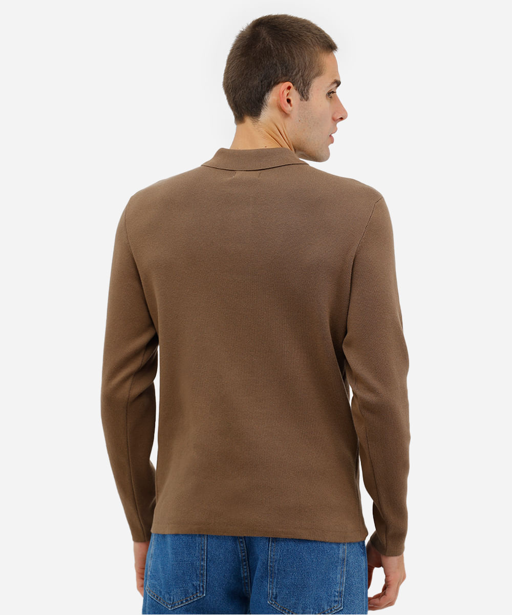 polo comfort masculina de tricot manga longa bege