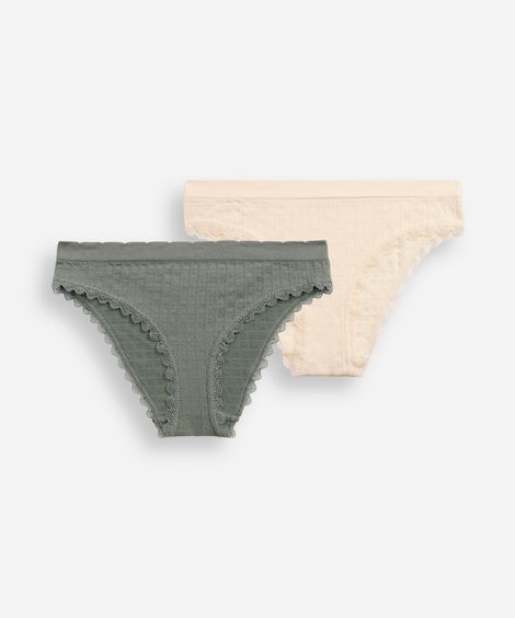 kit de 2 calcinhas biquíni com renda texturizadas colorido