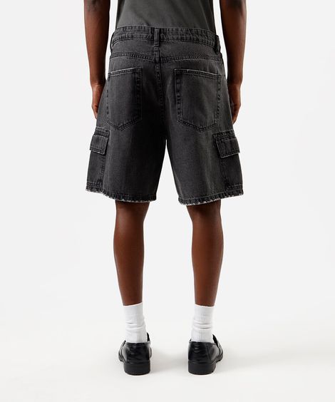 bermuda cargo masculina jeans preta