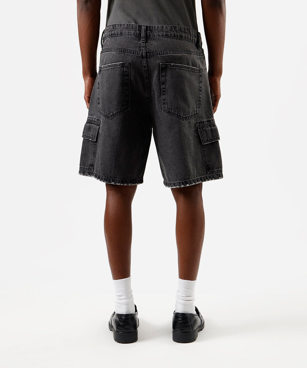 bermuda cargo masculina jeans preta