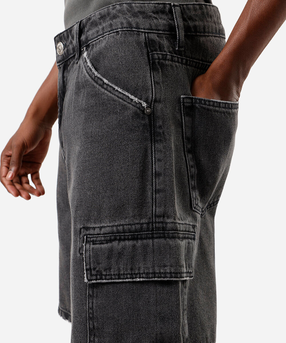 bermuda cargo masculina jeans preta
