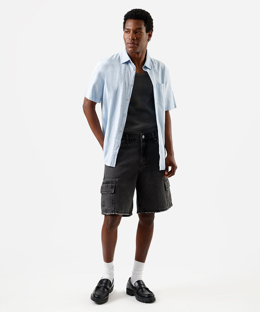 bermuda cargo masculina jeans preta