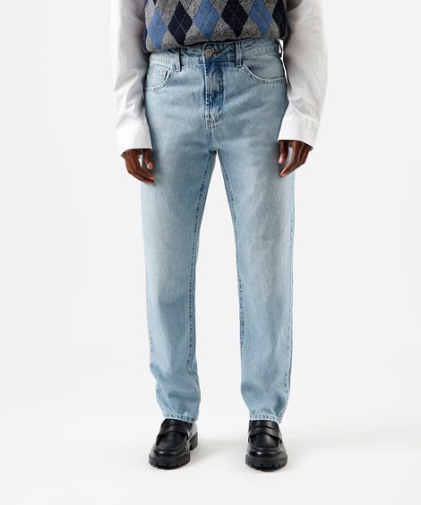 calça reta masculina jeans azul