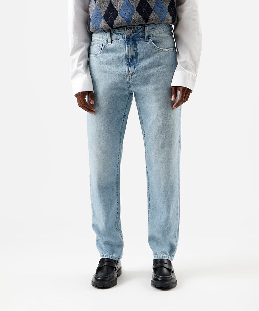 calça reta masculina jeans azul