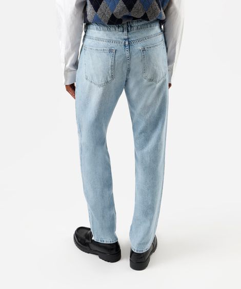 calça reta masculina jeans azul