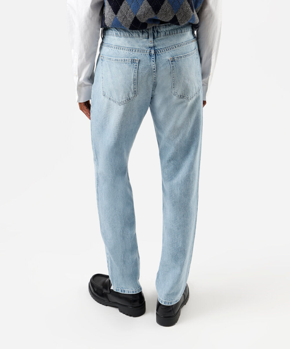 calça reta masculina jeans azul