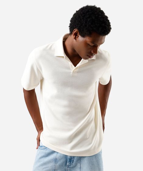 polo comfort de algodão peruano texturizada off white