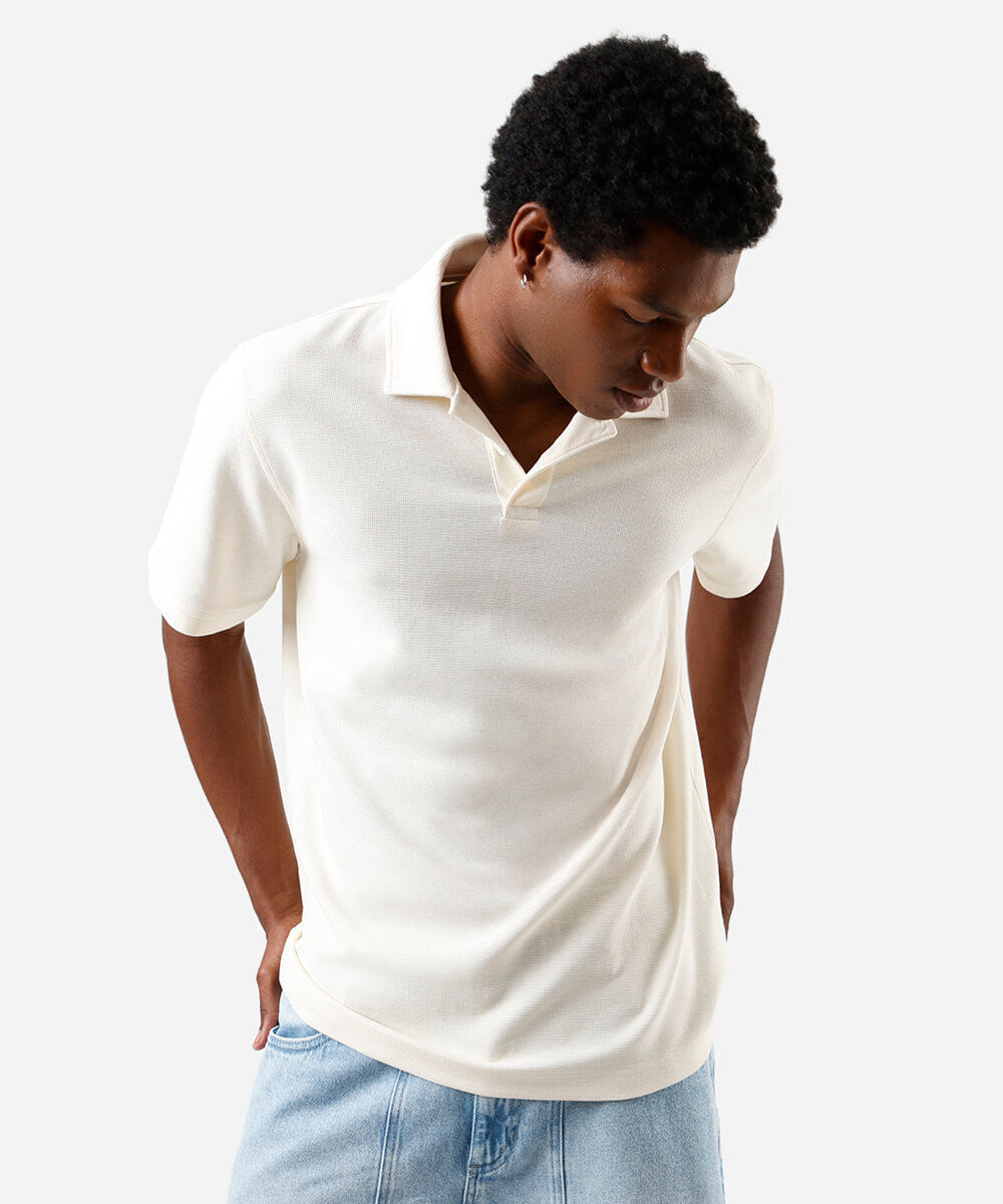 polo comfort de algodão peruano texturizada off white
