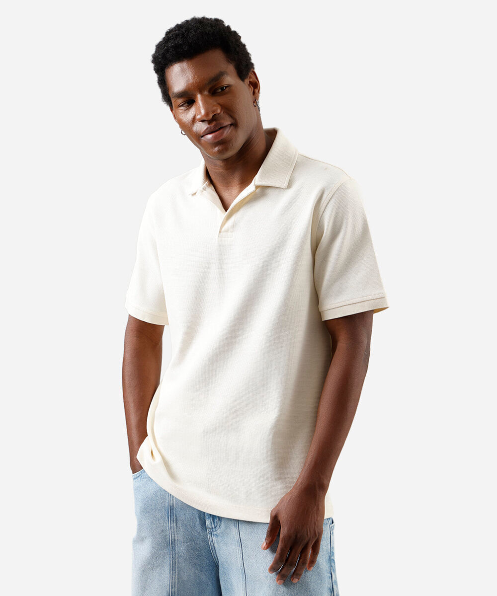 polo comfort de algodão peruano texturizada off white