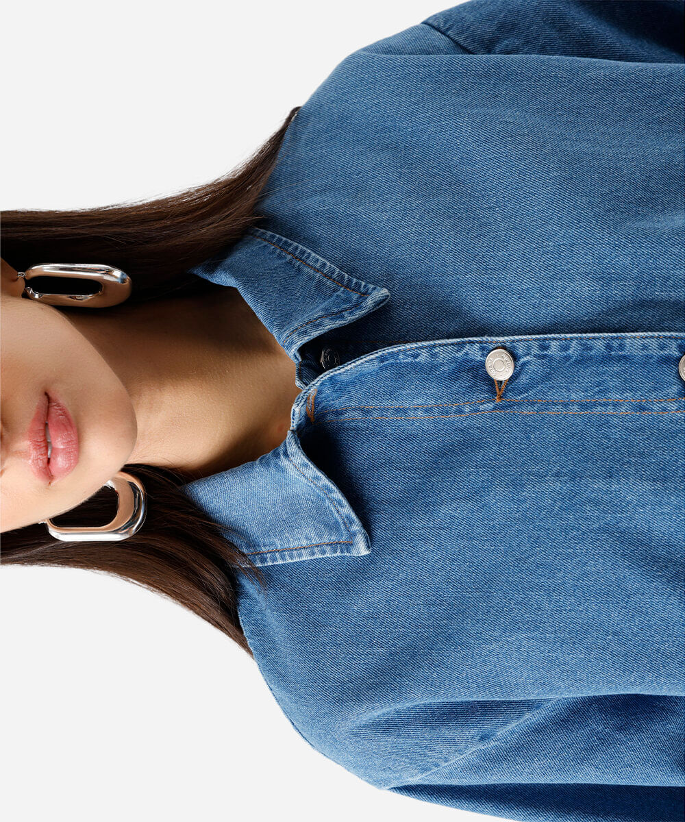 jaqueta balonê feminina jeans cropped azul
