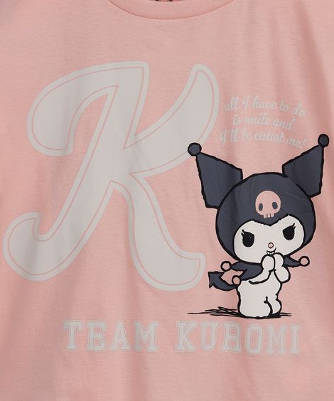 camiseta juvenil de algodão manga curta kuromi  rosa