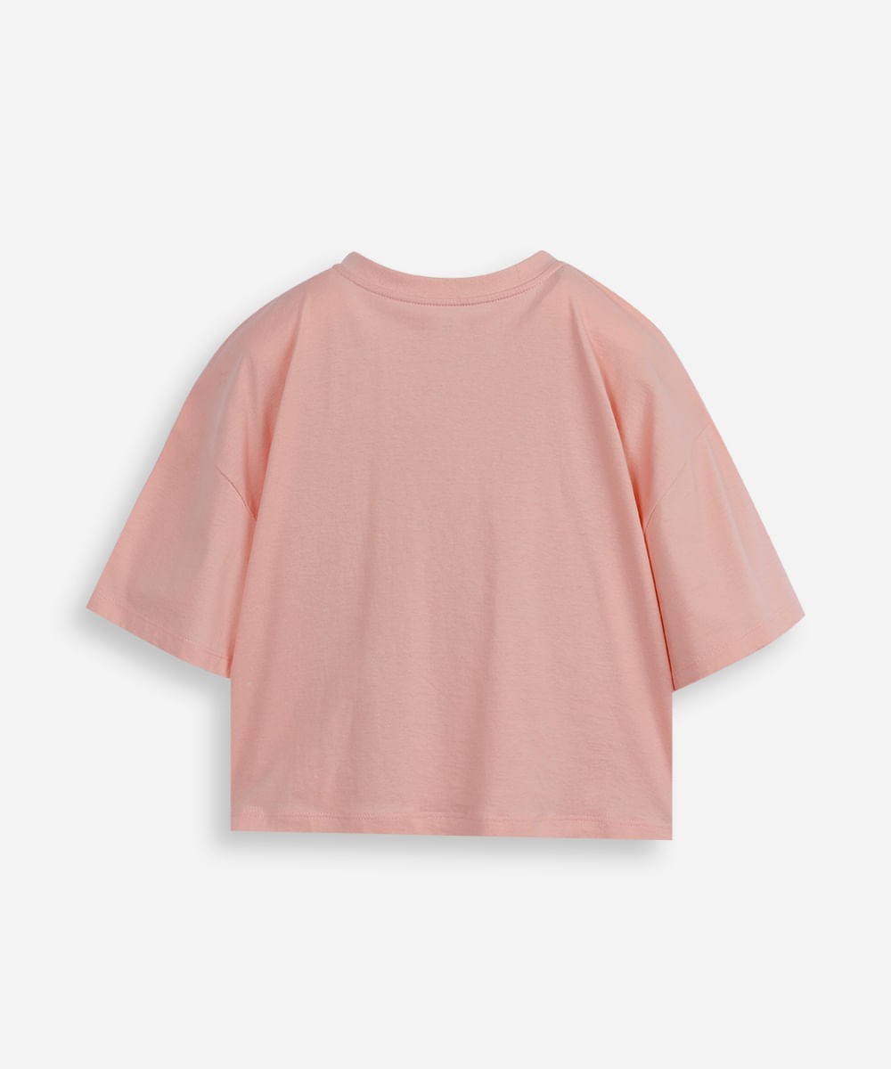 camiseta juvenil de algodão manga curta kuromi  rosa