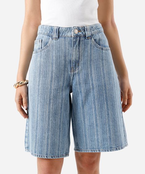 bermuda jorts feminina jeans listrada azul