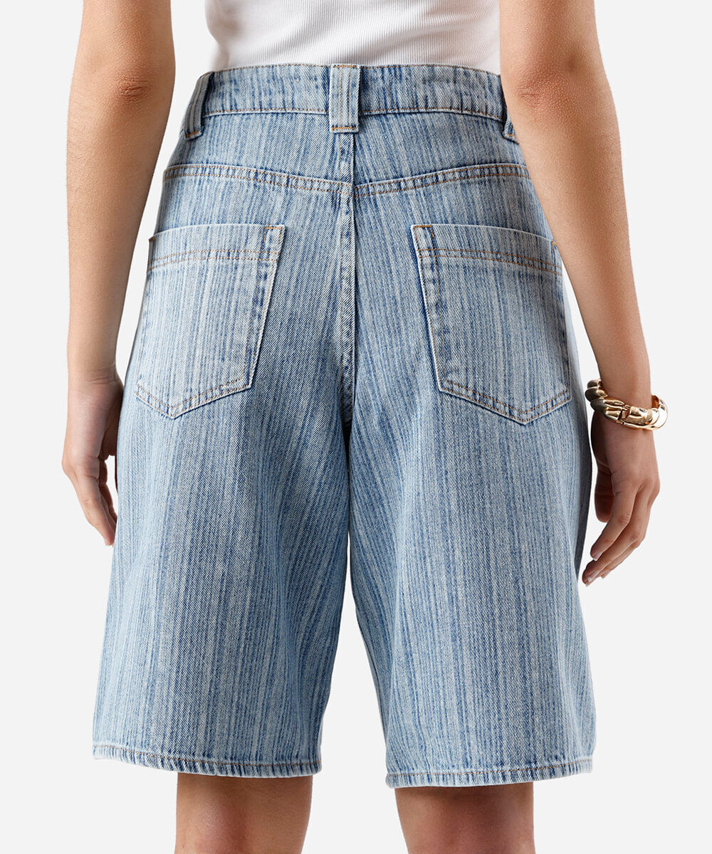 bermuda jorts feminina jeans listrada azul