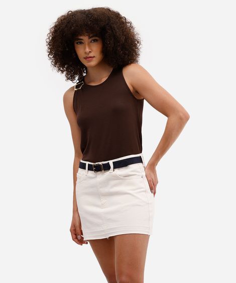 minissaia feminina de sarja cintura média barra a fio off white