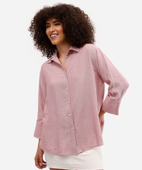 camisa feminina com linho rosa