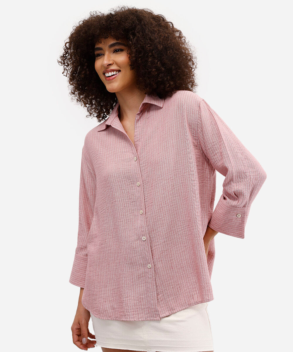 camisa feminina com linho rosa