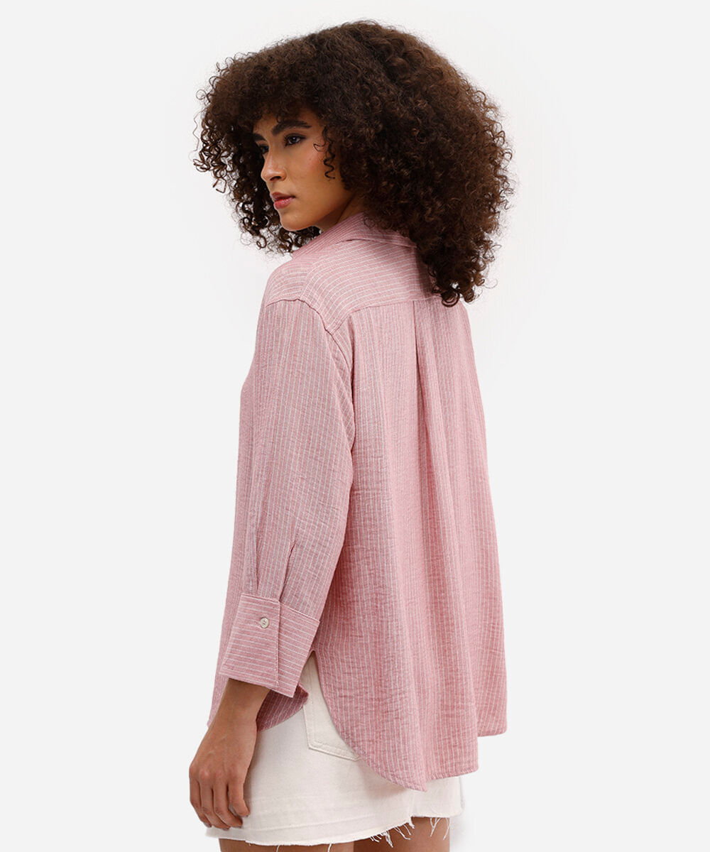 camisa feminina com linho rosa