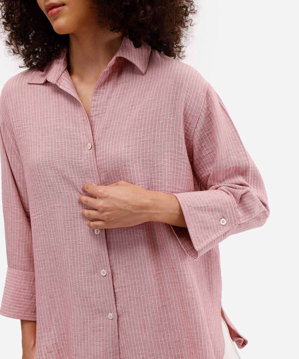 camisa feminina com linho rosa