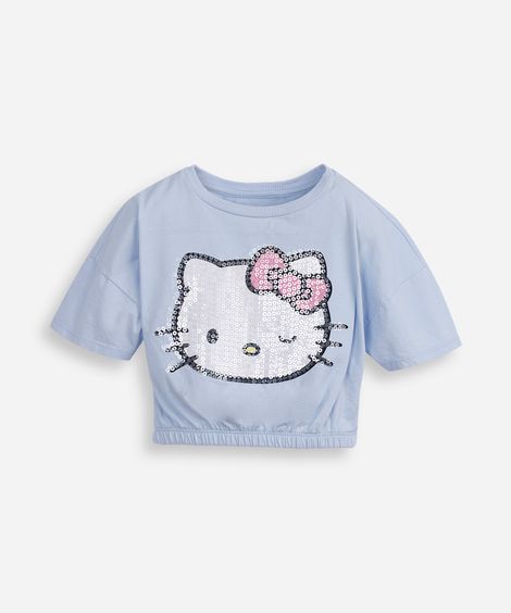 blusa infantil de algodão hello kitty azul