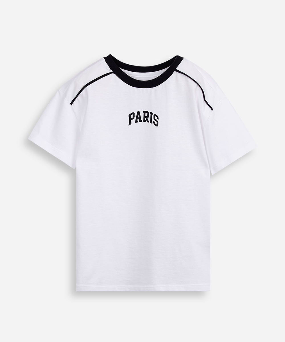 camiseta infantil de algodão com nervura paris off white