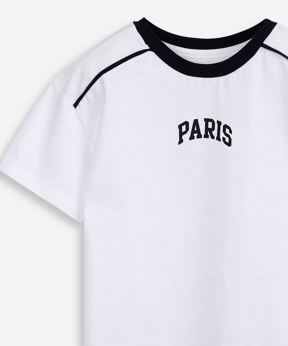 camiseta infantil de algodão com nervura paris off white