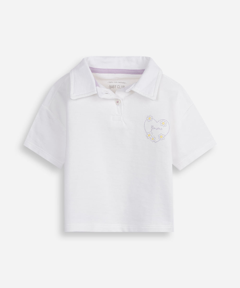 polo infantil em moletom off white