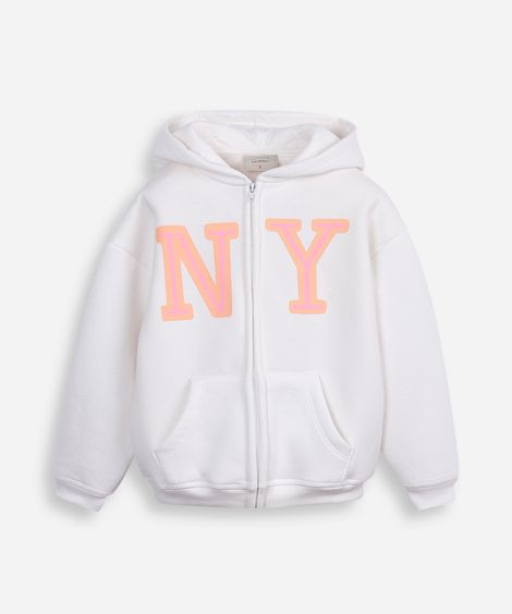 blusão infantil de moletom felpado com capuz ny off white