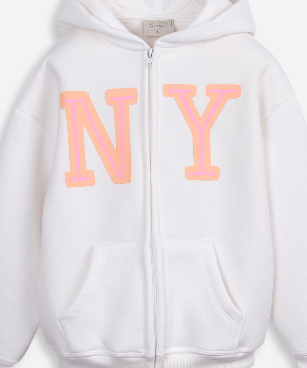 blusão infantil de moletom felpado com capuz ny off white