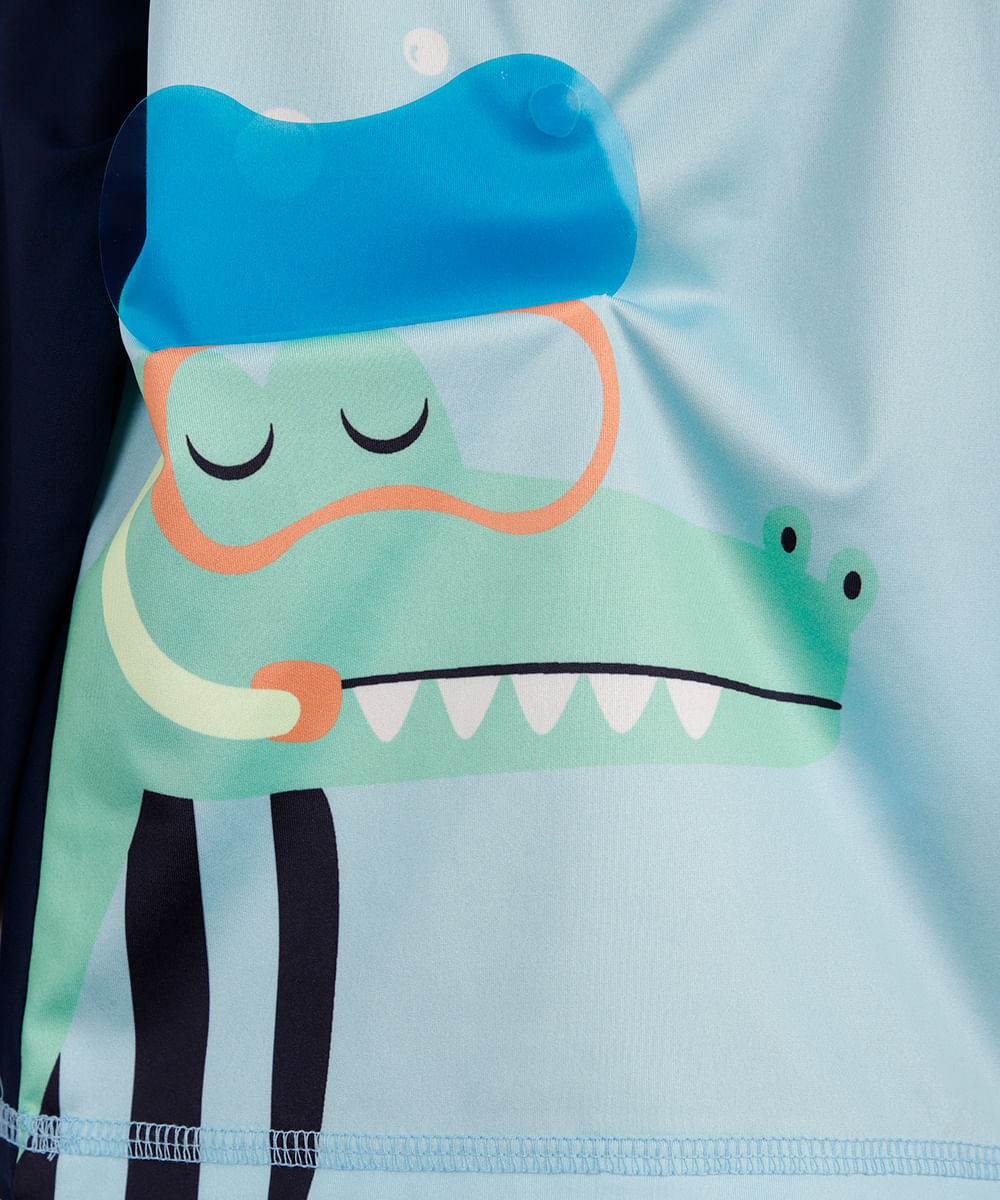 conjunto infantil proteção uv jacaré listrado azul