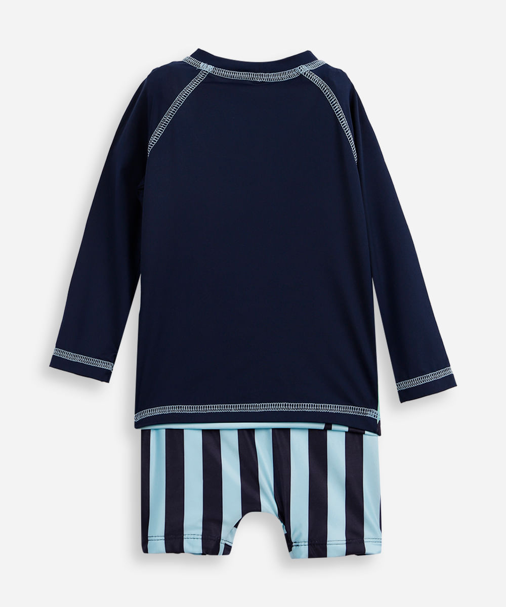 conjunto infantil proteção uv jacaré listrado azul