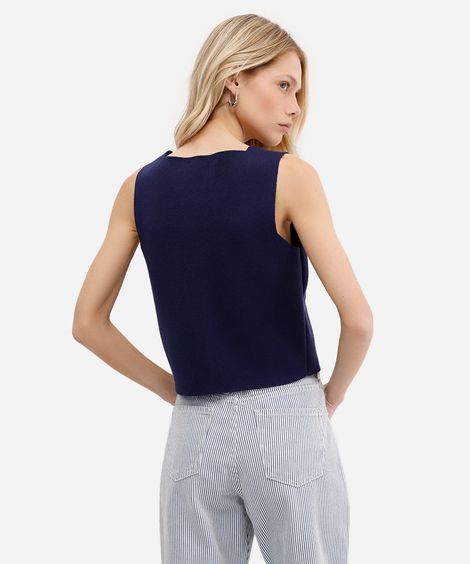 colete feminino de tricot com botões azul