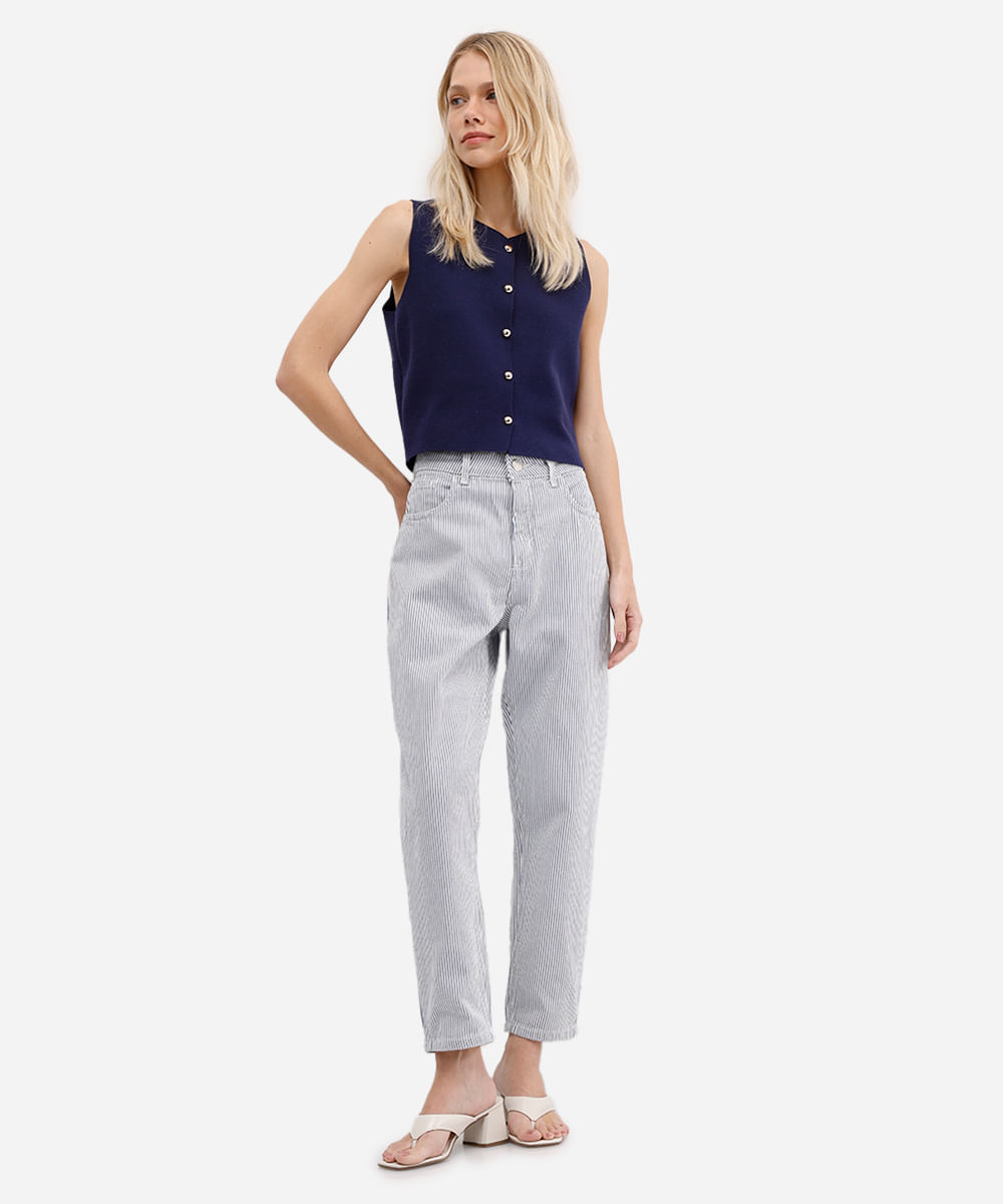 colete feminino de tricot com botões azul