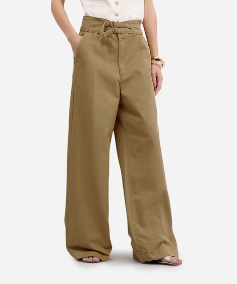 calça wide leg feminina de sarja  bege