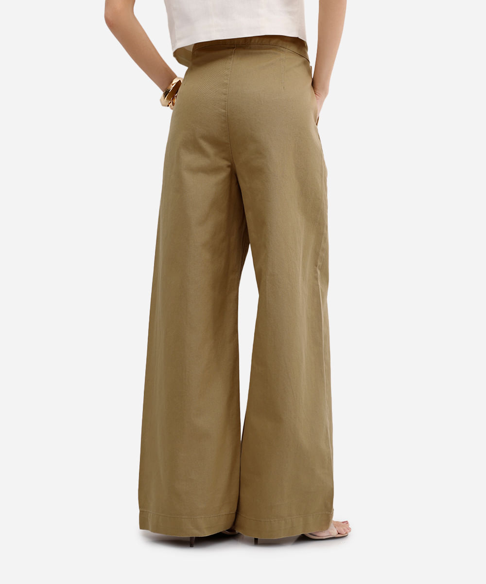 calça wide leg feminina de sarja  bege
