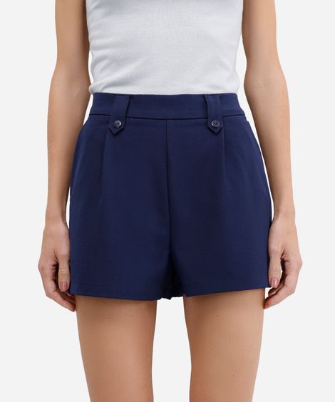 short feminino de alfaiataria com bolsos azul