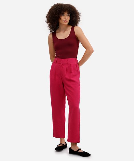 calça de alfaiataria feminina cós elástico rosa