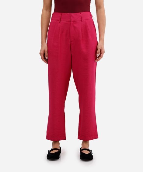 calça de alfaiataria feminina cós elástico rosa