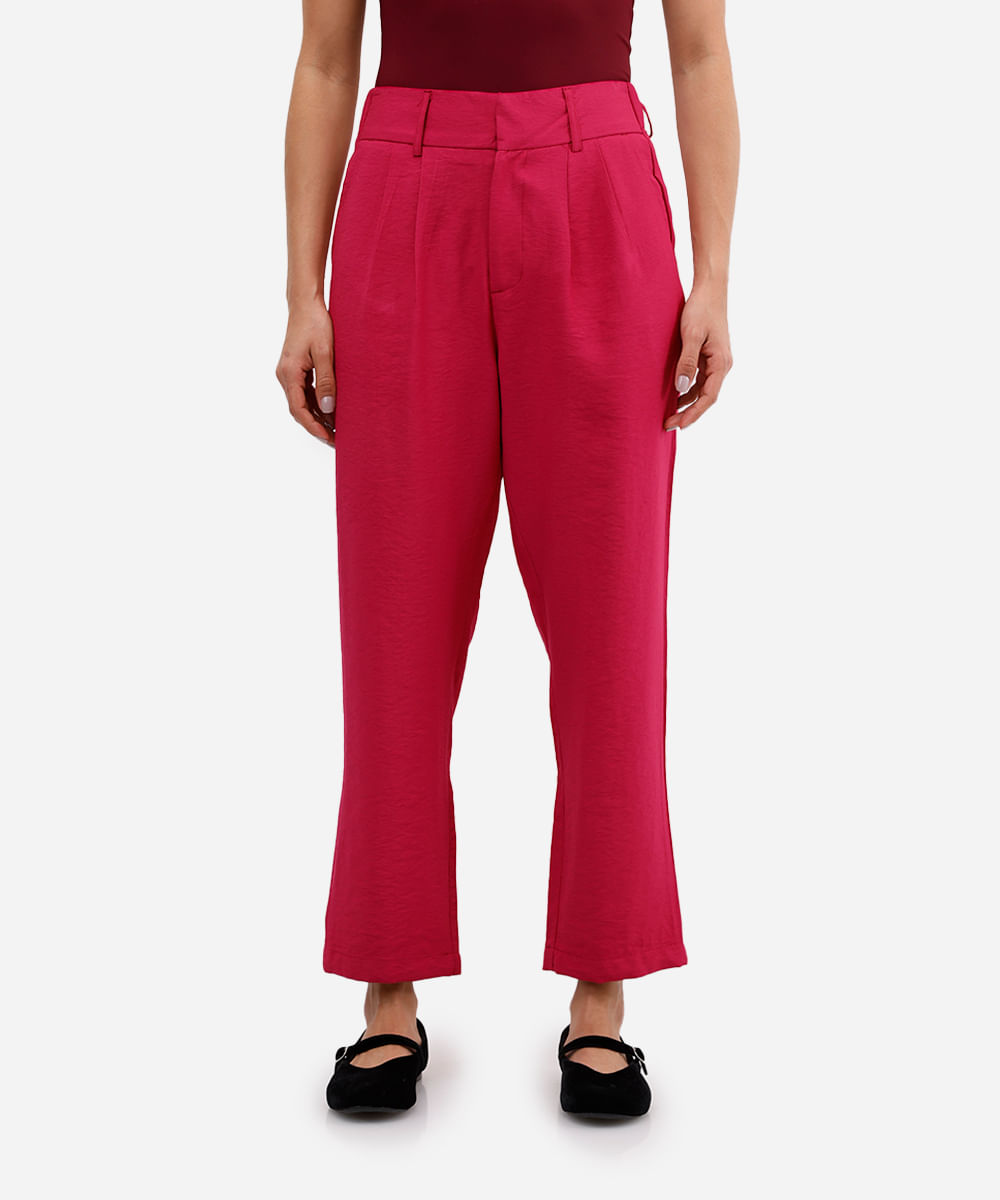calça de alfaiataria feminina cós elástico rosa
