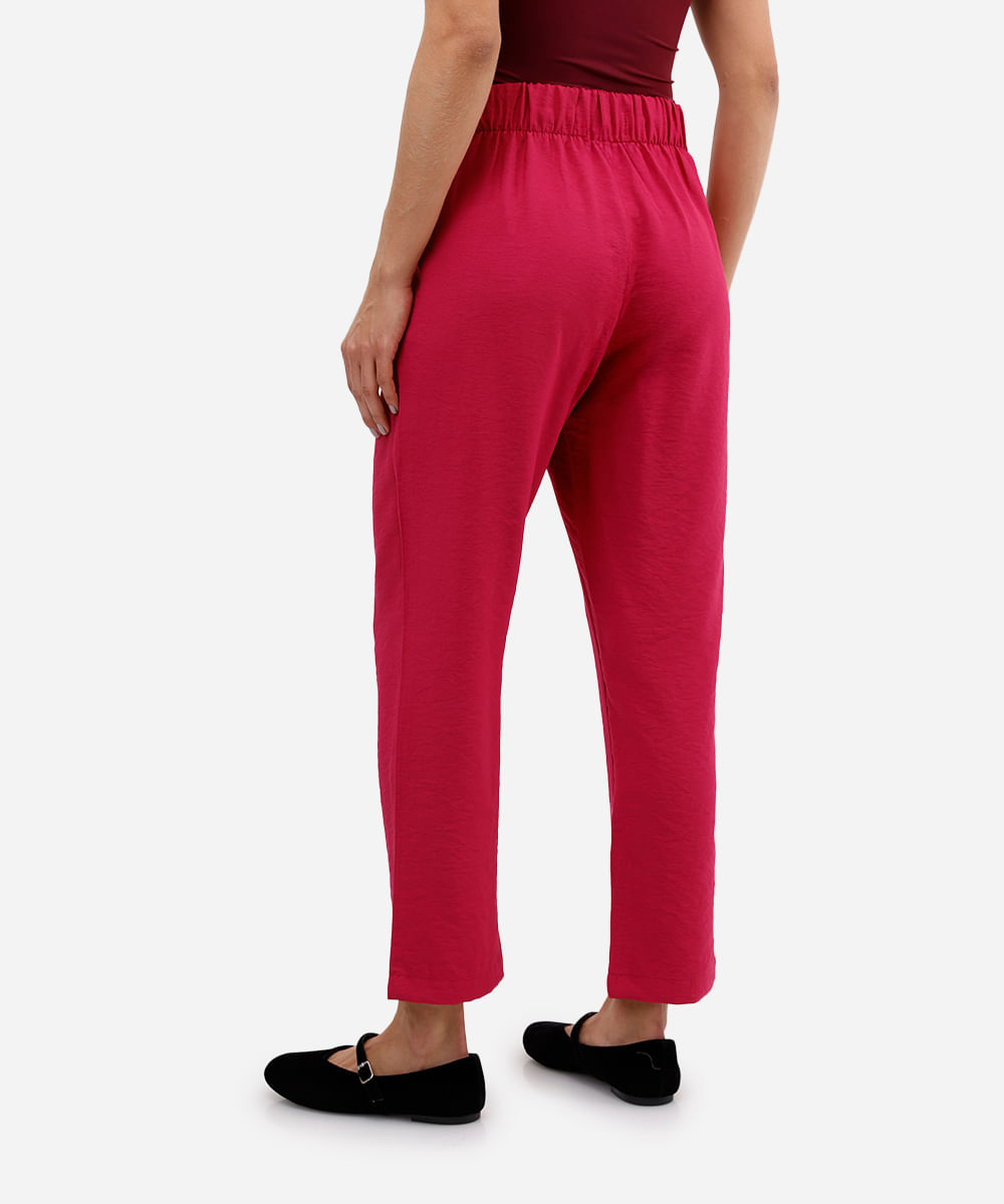 calça de alfaiataria feminina cós elástico rosa