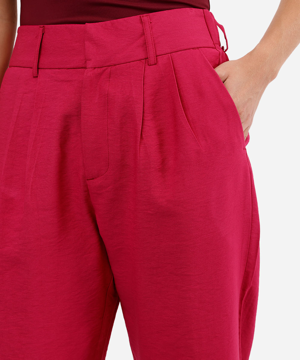calça de alfaiataria feminina cós elástico rosa