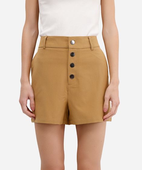 short feminino de alfaiataria com botões bege