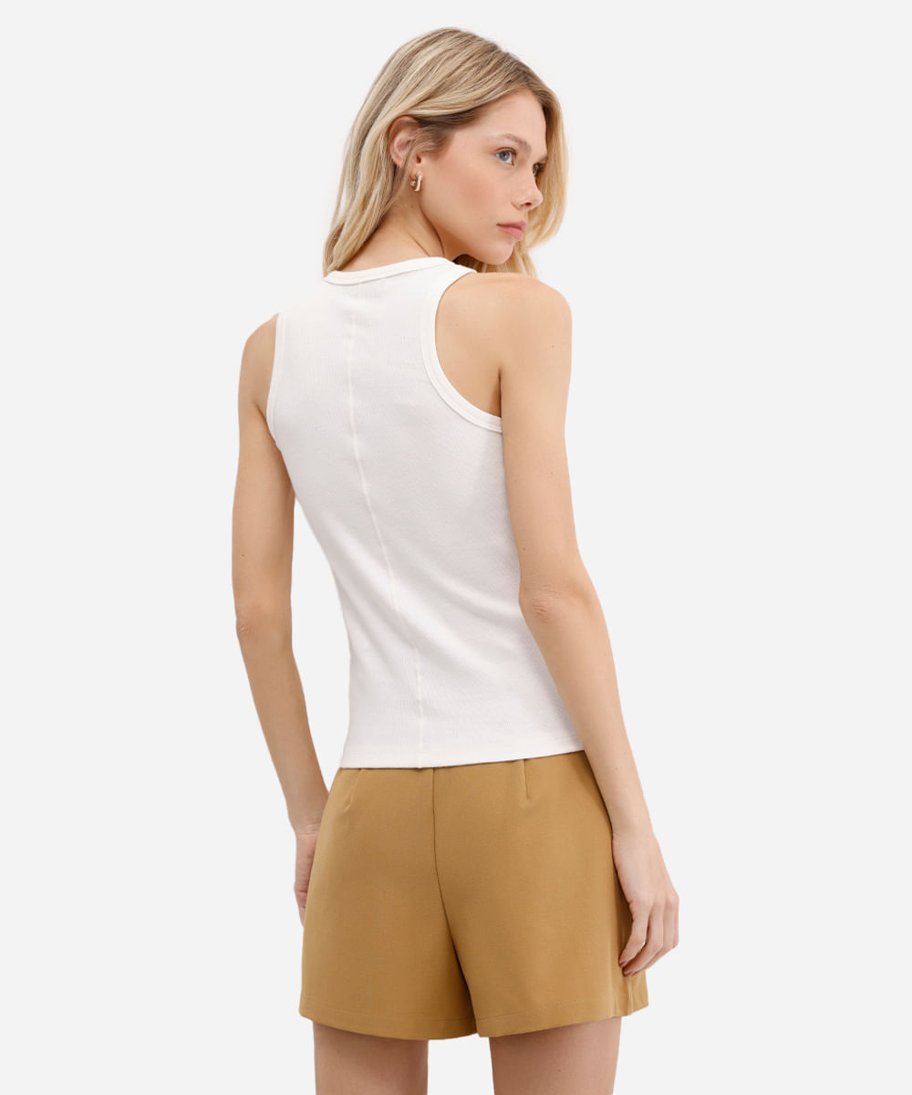 regata feminina de algodão com argola canelada off white