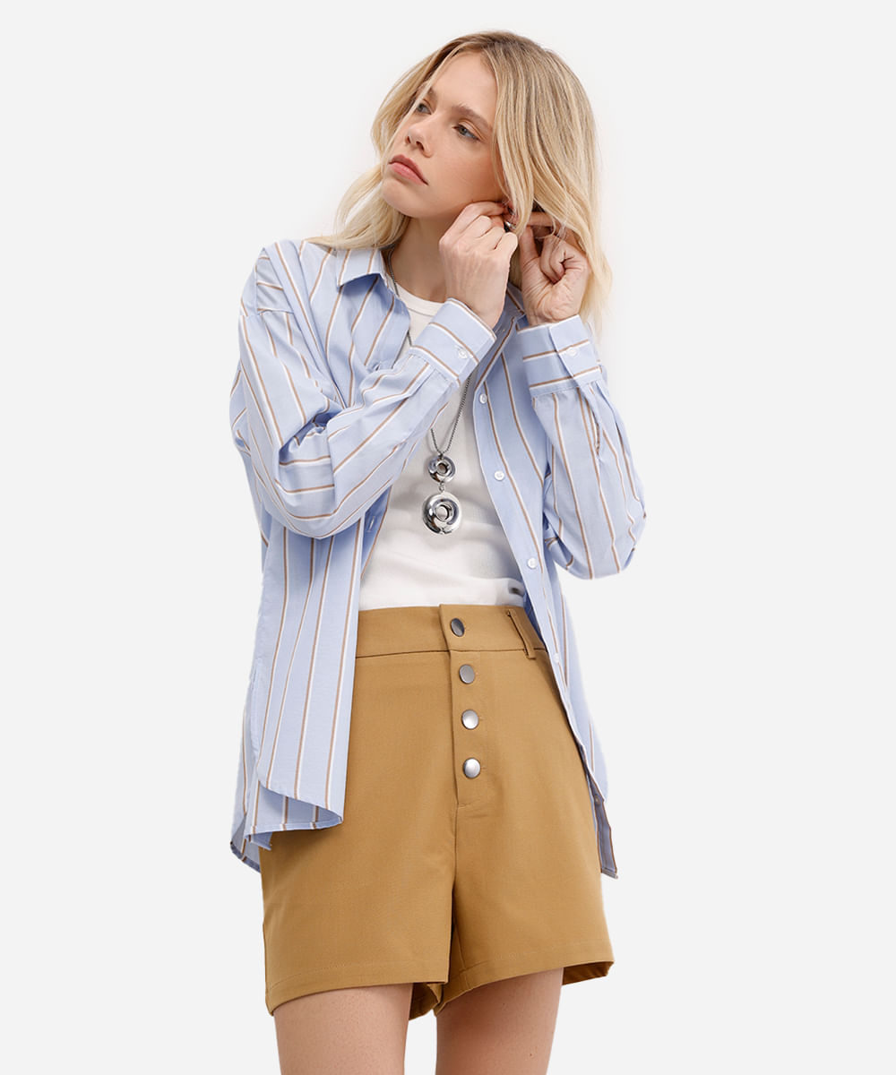 camisa feminina manga longa oversized listrada off white