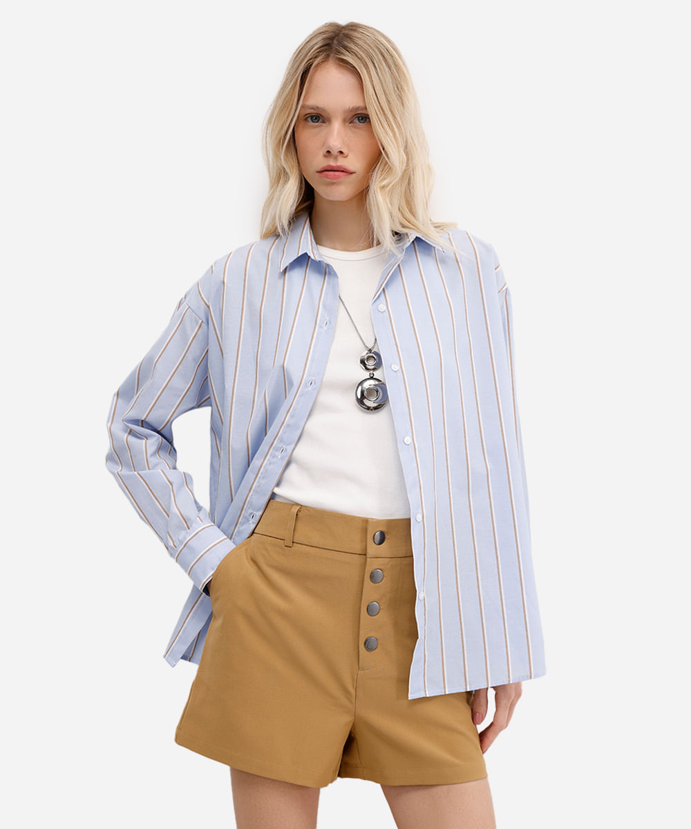 camisa feminina manga longa oversized listrada off white