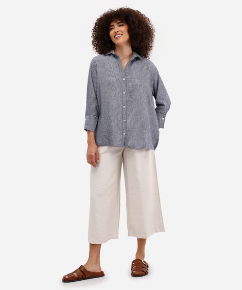 calça wide leg cropped feminina com pregas bege