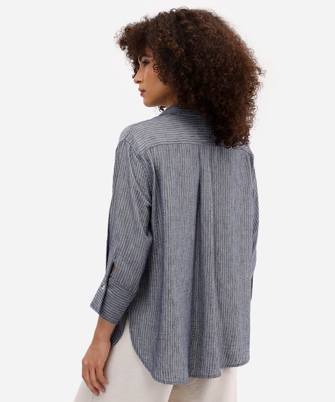 camisa feminina com linho azul