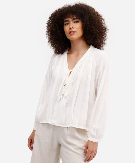 bata feminina com viscose e babados off white