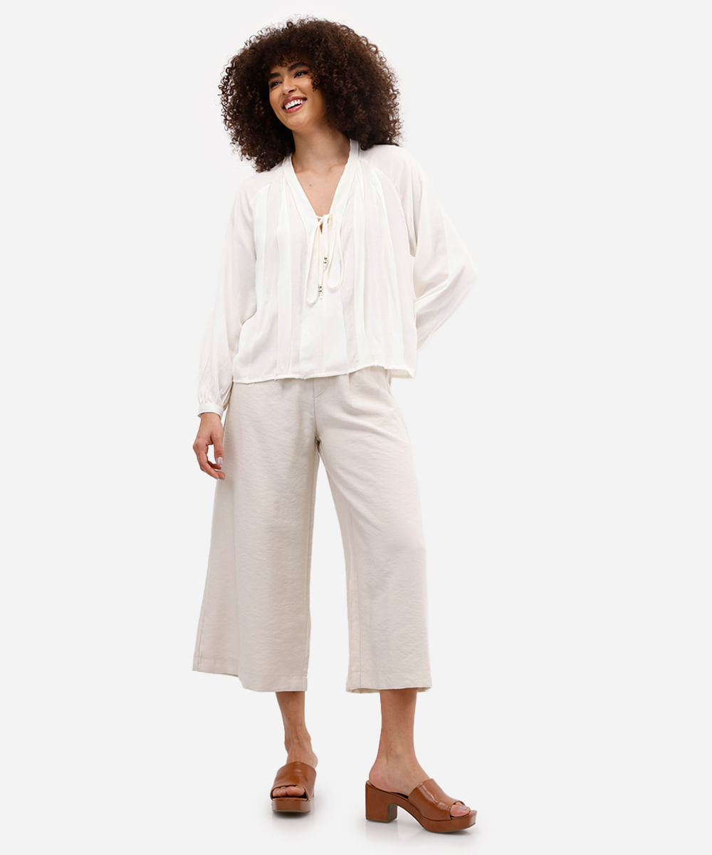bata feminina com viscose e babados off white