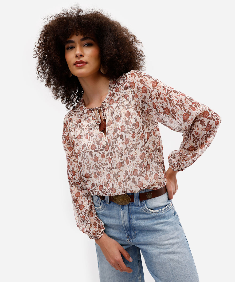 bata feminina com lurex floral bege